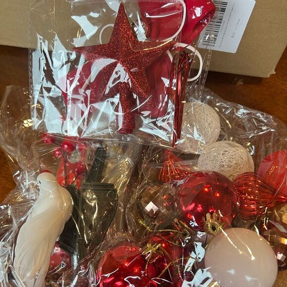 Tabletop Christmas Tree with Deco Kit Red White Ornaments - Picture 3 of 5